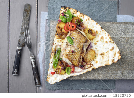 Codfish Filet with Vegetable on Yufka Bread Codfish Filet with Vegetable on Yufka Bread 18320730