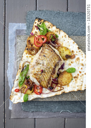 Codfish Filet with Vegetable on Yufka Bread Codfish Filet with Vegetable on Yufka Bread 18320731