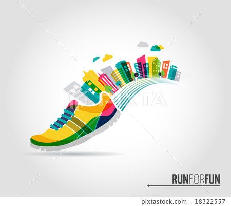 Vector poster - running, sport shoe and the city 18322557