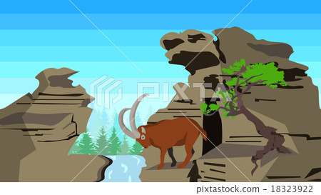 Goat on rocks with tree, seamless, animals, nature 18323922