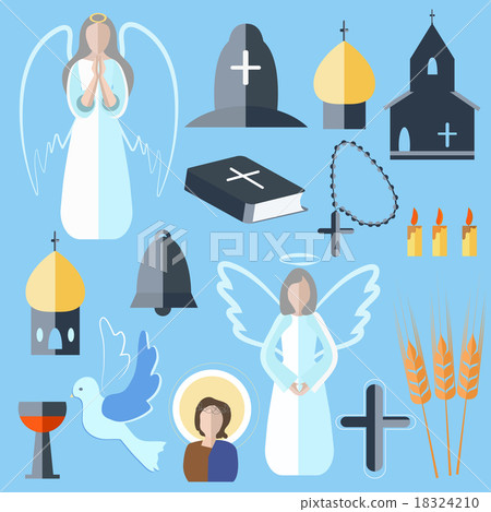 Set theme religion angel, bell, church, dove 18324210