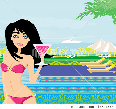 brunette in a bikini on a tropical vacation 18324332