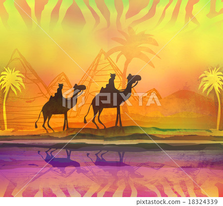 Camel train silhouetted Camel train silhouetted 18324339