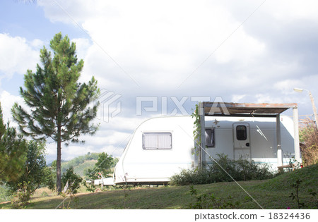 mobile home van car on camping site mobile home van car on camping site 18324436