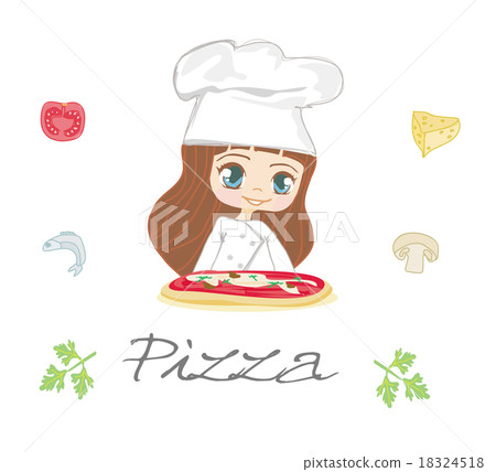 beautiful young woman chef enjoys pizza beautiful young woman chef enjoys pizza 18324518