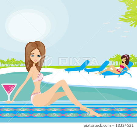vector image of girls and tropical pool vector image of girls and tropical pool 18324521