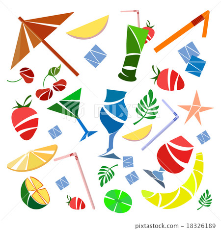 Set cocktails, umbrellas, fruit, banana 18326189