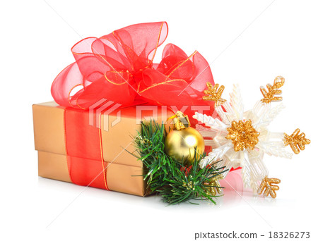 Gift box with red bow, christmas snowflake Gift box with red bow, christmas snowflake 18326273
