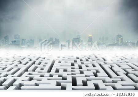 White 3D labyrinth and night city 18332936