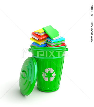 Green garbage bin with notebooks Green garbage bin with notebooks 18333066