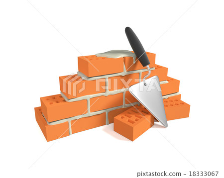 Stack of red bricks and a pallet 18333067