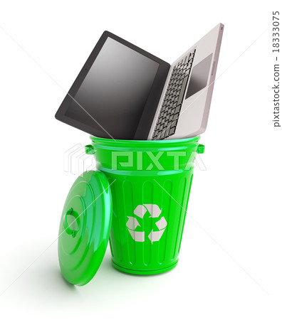 Green garbage bin with computer 18333075