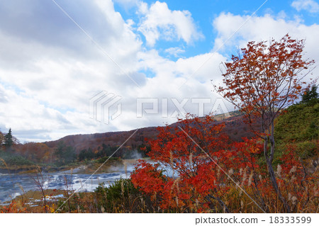 Takarada Hachimantai國家公園的Suzenke溫泉的秋季葉子和泥火山 Takarada Hachimantai國家公園的Suzenke溫泉的秋季葉子和泥火山 18333599