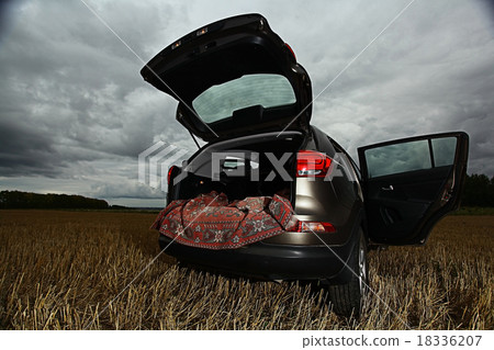 SUV in the autumn clouds field 18336207