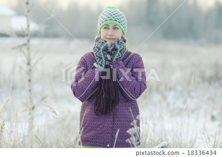 snowfall nature portrait of woman health beauty 18336434