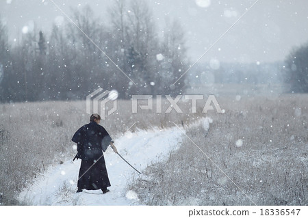concept of the way Eastern philosophy, the monk samurai in winter field 18336547