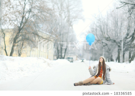 portrait of a girl in love with balloon winter day of St. Valentine 18336585
