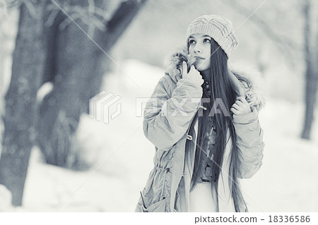 black and white portrait of a young girl winter snow cold monochrome 18336586