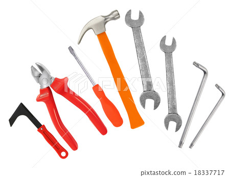 Hammer, screwdriver and wrenches isolated on white 18337717