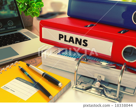 Red Office Folder with Inscription Plans. 18338044