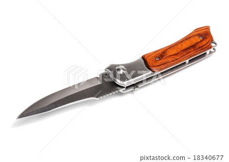 Iron pocket knife with wooden handle isolated 18340677