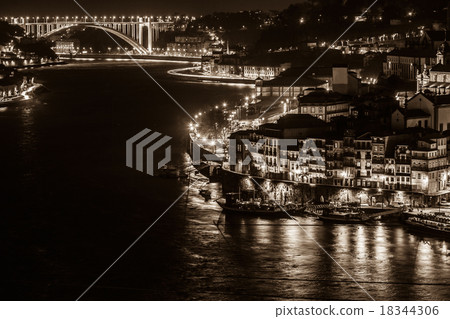 Overview of Old Town of Porto, Portugal at night Overview of Old Town of Porto, Portugal at night 18344306