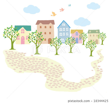 Heartwarming town and brick road 18344425