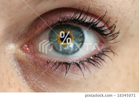 Eye with a percent sign in the pupil concept Eye with a percent sign in the pupil concept 18345071