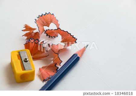 Pencil and pencil sharperner on white paper 18346018