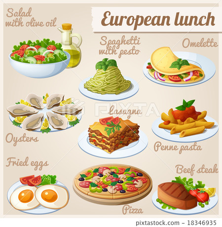 Set of food icons. European lunch Set of food icons. European lunch 18346935