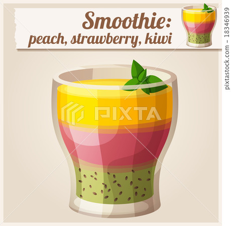 Peach, strawberry and kiwi smoothie in glass Peach, strawberry and kiwi smoothie in glass 18346939