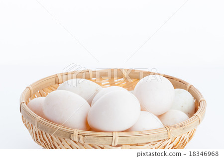 Raw dirty duck eggs in the bamboo bowl basket Raw dirty duck eggs in the bamboo bowl basket 18346968