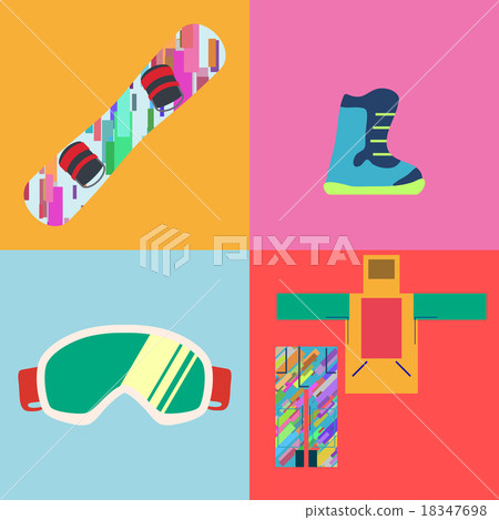 Set of Flat Style Snowboard Icons Vector 18347698