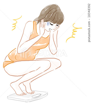 A woman who is shocked by looking at the scale 18348392