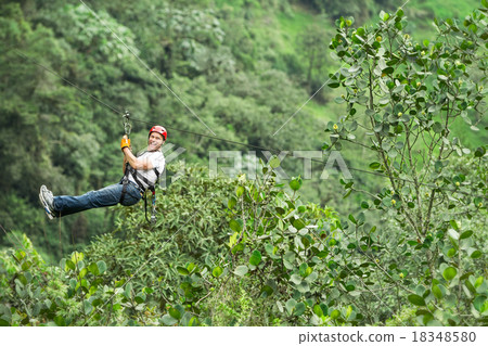 Happy Tourist On Zip Line Tour 18348580