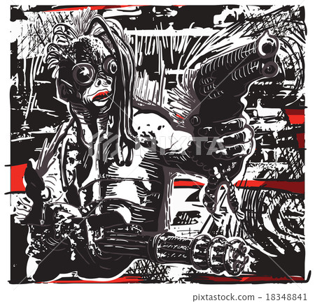 Monster, Creature, with the Guns. Freehand, Vector 18348841