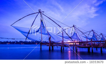 Chinese fishnets on sunset. Kochi, Kerala, India 18353670