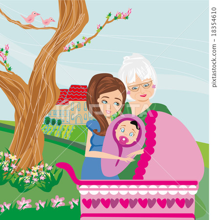 Family walk in the park with an infant Family walk in the park with an infant 18354610