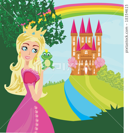 Beautiful young princess holding a big frog Beautiful young princess holding a big frog 18354615
