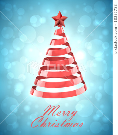 Red Ribbon Christmas Tree On Blue Background - Stock Illustration ...