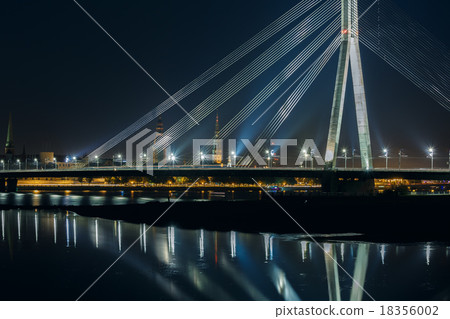 Cable-stayed bridge and River Daugava at night Cable-stayed bridge and River Daugava at night 18356002