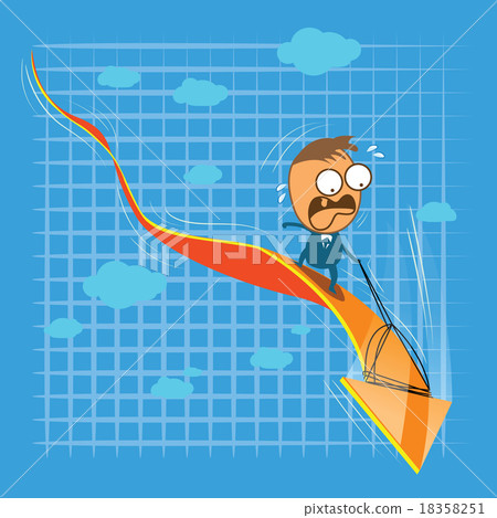 Businessman fearfully riding on rising arrow drop Businessman fearfully riding on rising arrow drop 18358251