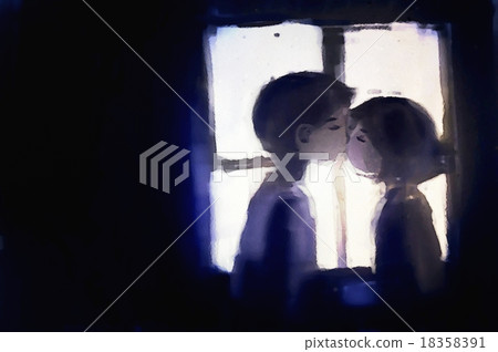 young couple kissing on window background young couple kissing on window background 18358391