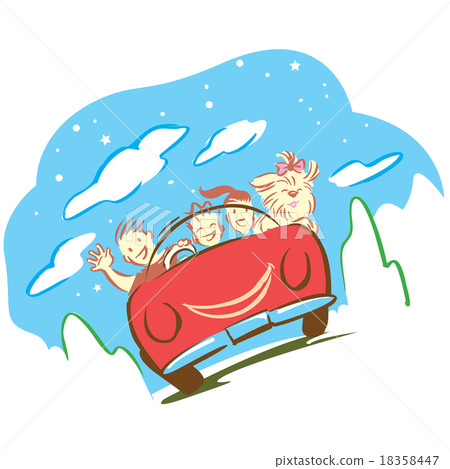 Family and dog travel with car in holiday 18358447