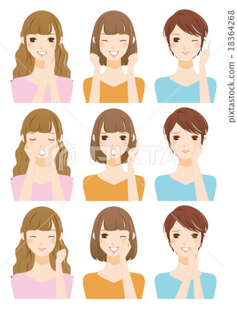 各種女性的面部表情 各種女性的面部表情 18364268
