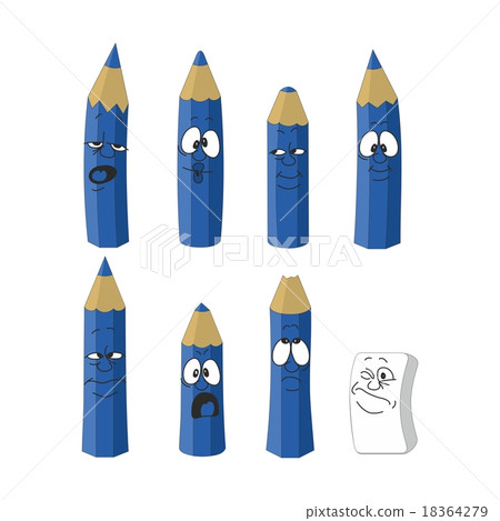 Cartoon emotional cyan pencils set color 17 Cartoon emotional cyan pencils set color 17 18364279