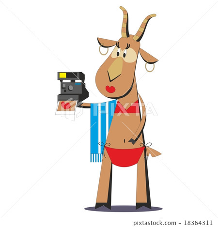 Goat in bathing suit making selfie 05 Goat in bathing suit making selfie 05 18364311