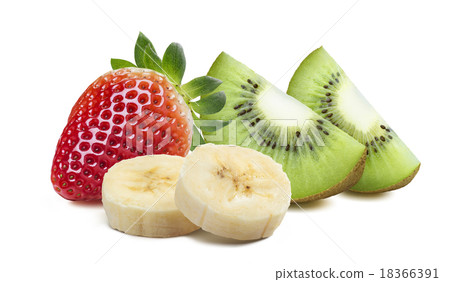 Strawberry kiwi quarter 2 piece banana isolated  18366391
