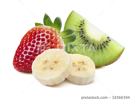 Strawberry kiwi quarter banana 4 slice isolated  18366394