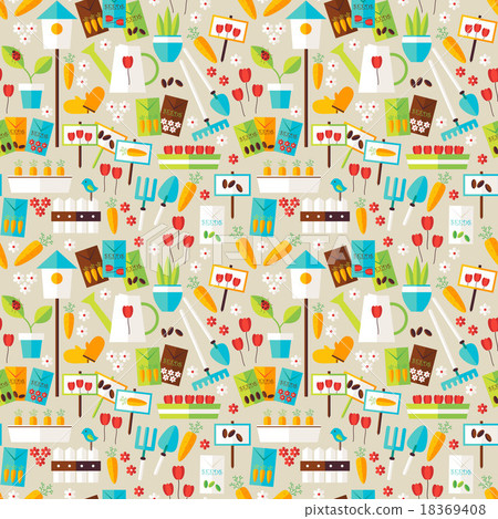 Flat Design Garden Nature Flower Seamless Pattern 18369408